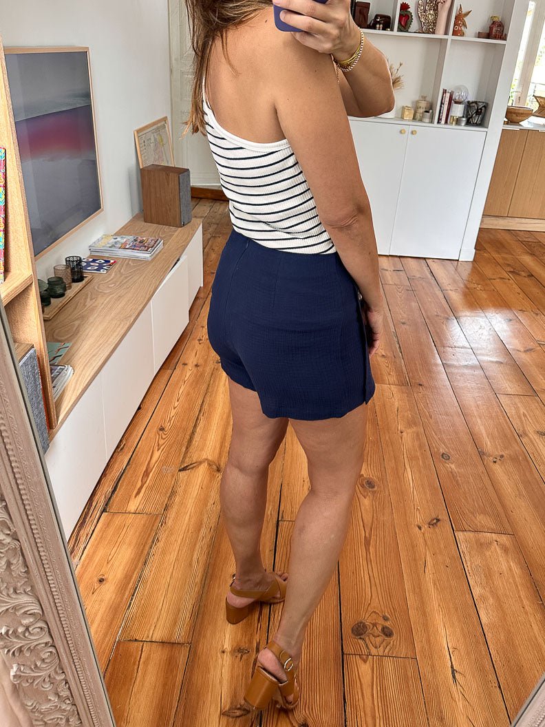 Short bleu marine femme chic hot sale